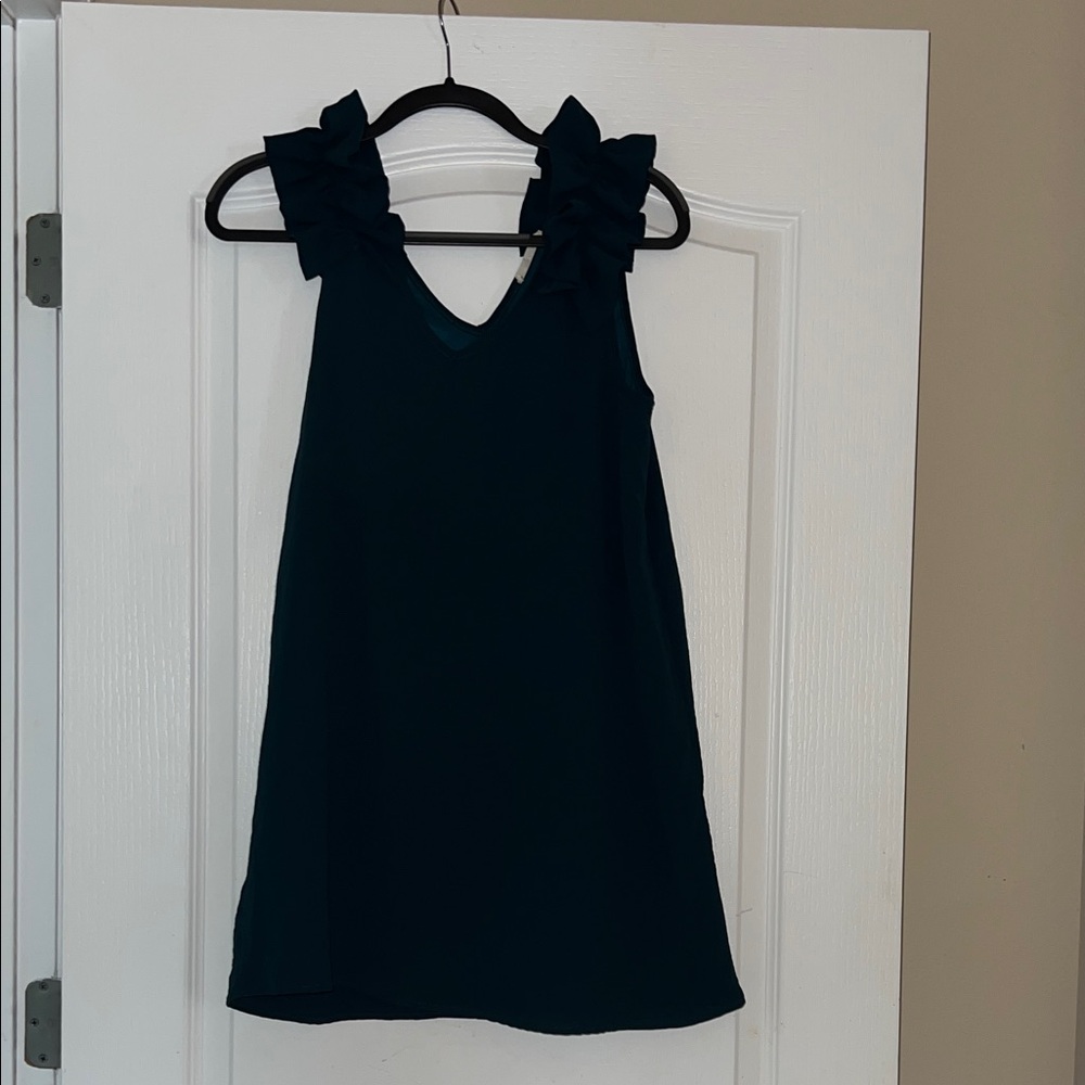 Entro Ruffle Trim Teal Dress
